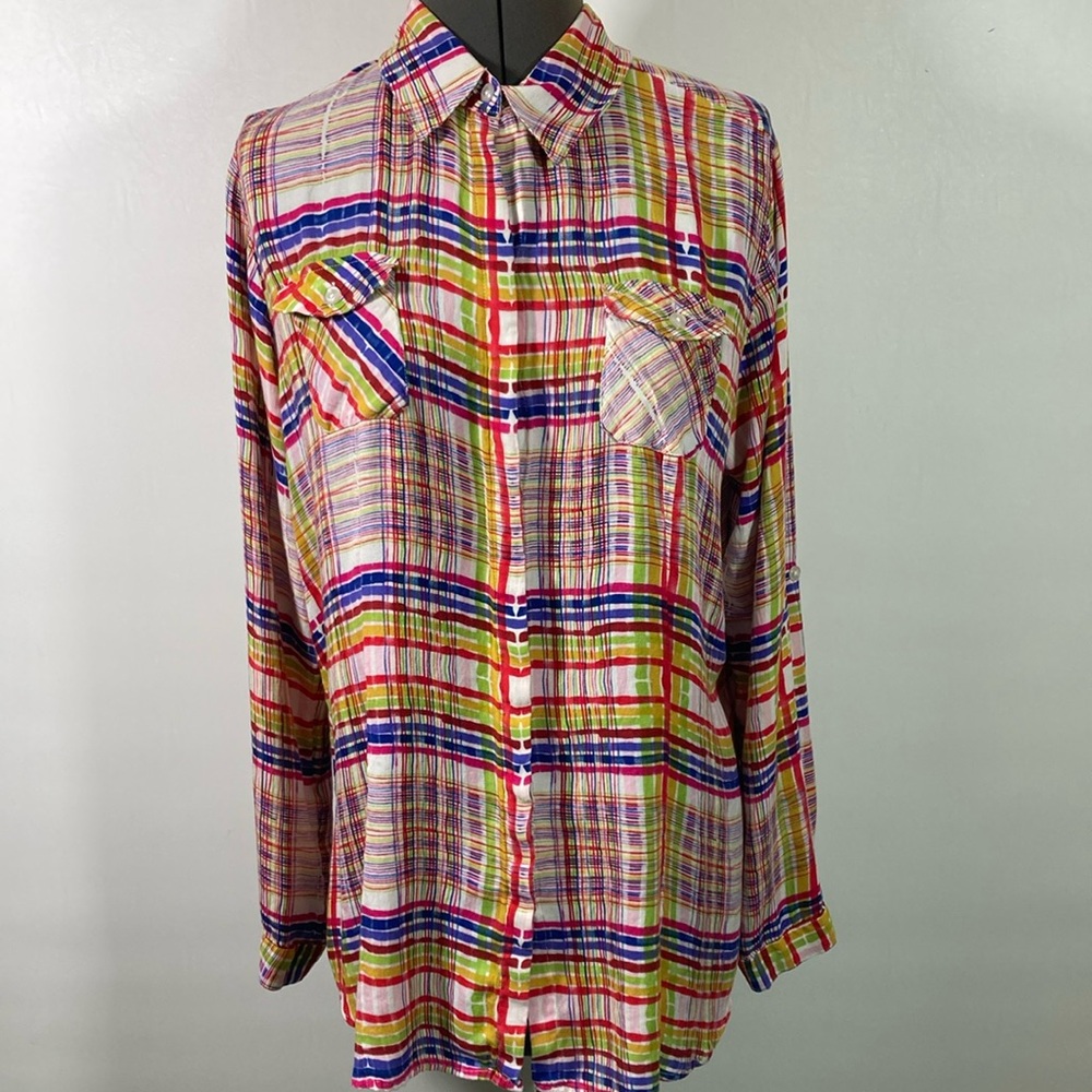Cabi Top Women Size XL Multi Color Blouse/Shirt Long Sleeve Button Front Soft